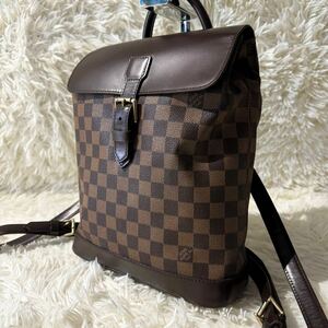 美品/LOUIS VUITTON ルイヴィトン ダミエ エベヌ ソーホー リュック デイパック レディース 茶 ブラウン バックパック N51132 レザー PVC