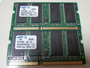 SO-DIMM PC133 CL3 144Pin 256MB×2 pieces set SAMSUNG chip Note for memory 