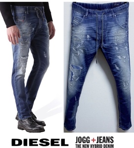 定価48,600円DIESELディーゼルKROOLEY-NEjoggジーンズ0670U30DNA:DENIM×SWEATダメージ&リペアスリムキャロットデニムITALY製THOMMER