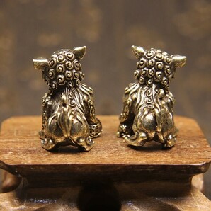 2個 獅子 狛犬 守護 置物 置き物 銅製 銅の画像5