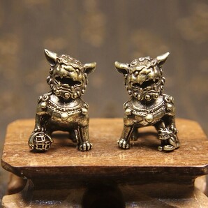 2個 獅子 狛犬 守護 置物 置き物 銅製 銅の画像3