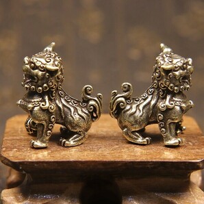 2個 獅子 狛犬 守護 置物 置き物 銅製 銅の画像4