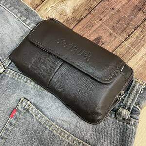  new goods original leather waist bag belt pouch mobile telephone smartphone bag iPhone bag digital camera camera case dark brown free shipping 