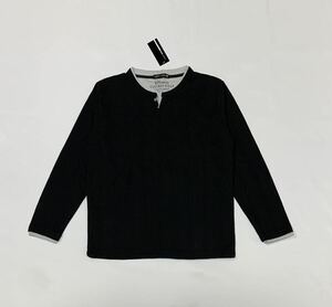 (未使用) KENGROVE HOMME // 長袖 テレコストライプ柄 重ね着風 ヘンリーネック Tシャツ (黒) サイズ M