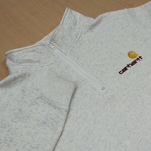 2403005 carhartt WIP カーハート ロゴ刺繍 ワークインプログレス ハーフジップ スウェットトレーナー プルオーバー 裏起毛 XL 杢灰色系