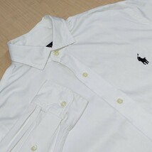 2403029 POLO RALPH LAUREN ポロラルフローレン ロゴ刺繍 ワンポイント 黒ポニー 長袖 KNIT DRESS SHIRT 白 肌触り滑らか S RN41381CA56658_画像1