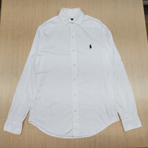 2403029 POLO RALPH LAUREN ポロラルフローレン ロゴ刺繍 ワンポイント 黒ポニー 長袖 KNIT DRESS SHIRT 白 肌触り滑らか S RN41381CA56658_画像2