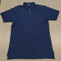 2403034 POLO RALPH LAUREN ポロラルフローレン ロゴ刺繍 赤ポニー ワンポイント 半袖ポロシャツ 紺 170_画像3