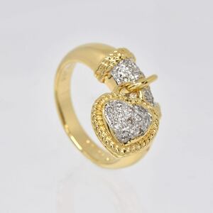 仙台★質★K18YG/K18WG ダイヤリング D0.23ct R0.04ct 7g ★ #12 ゴールド