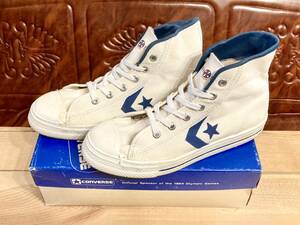 ★☆70s!USA!希少レア!!converse ABA 白/紺 Hi 4.5 23.5cm コンバース ホワイト/ネイビー シェブロン ハイカット ビンテージ 2312☆★