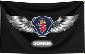 スカニア フラッグ ブラック SCANIA 翼 シルバー 送料無料