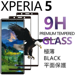 2枚組 Xperia 5 ガラスフィルム ブラック sony Xperia5 強化ガラスフィルム ソニーエクスペリアファイブ 平面保護 破損保障あり