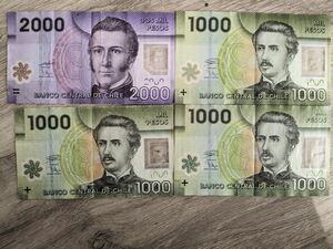 チリ　通貨6200ペソ分　紙幣と硬貨のセット
