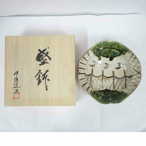 【保管品】TOHSAI 織部千鳥 菓子鉢 中垣連次＜食器＞陶彩 美濃織部焼 秀峰窯 陶磁器 焼物 土物 和食器 大皿 鳥柄