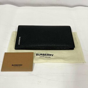 【美品】BURBERRY 二つ折り財布 ＜長財布＞バーバリー レザー ブラック メンズ ブランド シルバー金具