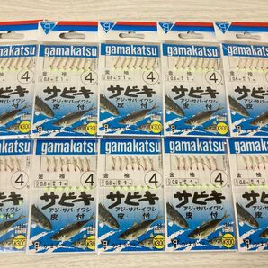 ★　未使用 ガマカツ 白スキン サビキ 仕掛け 4号 7本針 10枚　gamakatsu オキアミ アジ イワシ サバ　★