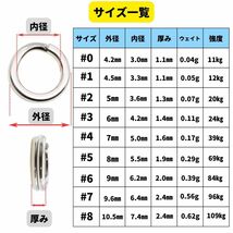 【送料140円】最強素材! SUS304 ステンレス製 強力 平打ち スプリットリング #8 100個セット ソルト対応品 長時間研磨_画像2