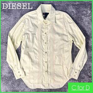 ★DIESEL★Sサイズ ディーゼル 長袖 シャツ メンズ 黄色系 黄緑 パステルカラー 刺繍 ステッチ トップス Yシャツ ビジネス カジュアル Y011