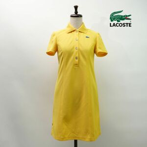 LACOSTE ラコステ ポロシャツ風ワンピース ワッペン 膝丈 半袖 裏地なし レディース イエロー サイズ38*MC1159