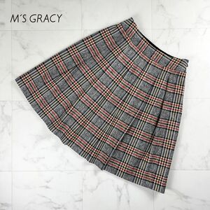 新品未使用 M'S GRACY エムズグレイシー チェックツイードタックフレアスカート 膝丈 裏地あり レディース ボトムス グレー サイズ36*NC138