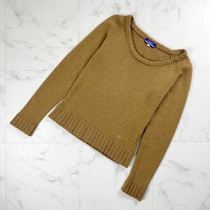 美品 BURBERRY BLUE LABEL バーバリーブルーレーベル カシミヤ アンゴラ 丸襟ニットセーター トップス レディース キャメル サイズM*NC154