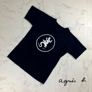 美品 agnes b. ENFANT アニエスベー トカゲプリント 半袖Tシャツ カットソー トップス レディース 黒 ブラック サイズS*MC484