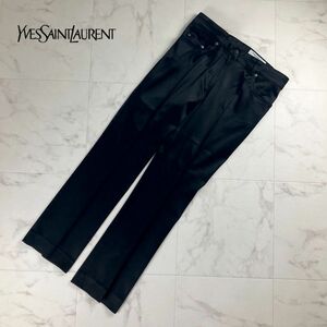 美品 Yves Saint Laurent イヴ・サンローラン センタープレス スリムスラックスパンツ ボトムス レディース 黒 ブラック サイズF36*MC509