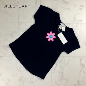 新品未使用 JILLSTUART ジルスチュアート 缶バッチ フラワープリント クルーネックTシャツ トップス レディース 黒 ブラック サイズS*MC512