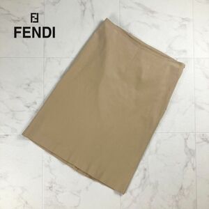 美品 FENDI フェンディ コットンタイトスカートサイドジップ 膝丈 裏地無し ベージュ サイズ40*NC833