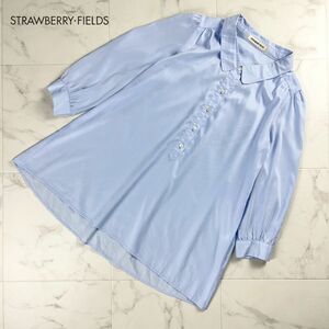 STRAWBERRY-FIELDS ストロベリーフィールズ 七分袖 襟付き フレアブラウスシャツ トップス レディース 水色 ライトブルー サイズF*NC314