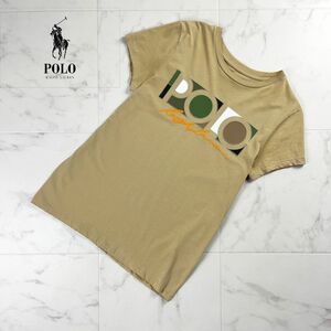 美品 POLO RALPH LAUREN ポロラルフローレン フロントデザイン刺繍 クルーネック半袖Tシャツ トップス レディース ベージュ サイズXS*NC317