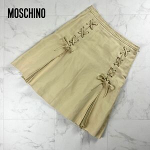 MOSCHINO モスキーノ レースアップデザインフレアスカート サイドジップ 膝丈 裏地あり ベージュ サイズM*NC862