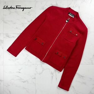 美品 Salvatore Ferragamo サルヴァトーレフェラガモ イタリア製 ニットブルゾン アウター レディース 赤 レッド サイズS*MC1249