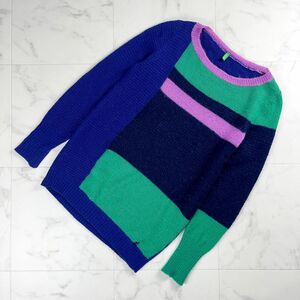  beautiful goods BENETTON (UNITED COLORS OF BENETTON) Benetton color scheme knitted tops lady's navy blue green purple blue size M*NC880