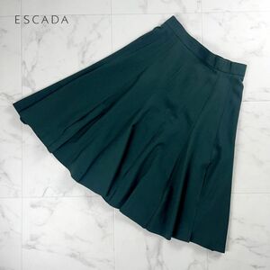 美品 ESCADA エスカーダ フレアスカート デザインスリット 膝丈 裏地あり ダークグリーン サイズ38*MC1222