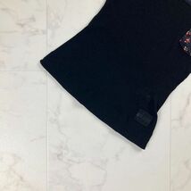 美品 Dolce & Gabbana ドルチェ&ガッバーナ 木の実 切替 ワイドネック リブ ウール 半袖Tシャツ 胸ポケット レディース 黒 サイズXS*MC515_画像3