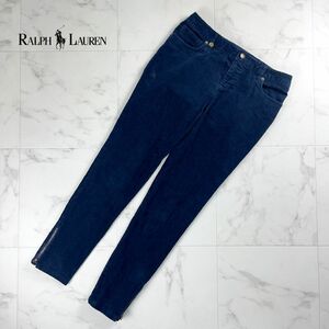  beautiful goods RALPH LAUREN Ralph Lauren corduroy hem Zip skinny pants bottoms lady's navy blue navy size 16 160/68 *NC709