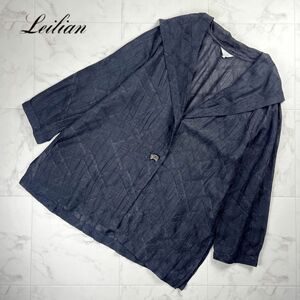 美品 Leilian レリアン 総柄シアーシャツ ビックシルエット 長袖 トップス レディース ダークグレー サイズ9*NC1100