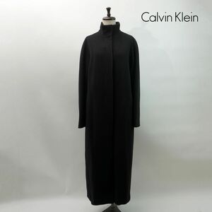  beautiful goods CALVIN KLEIN Calvin Klein wool * cashmere . stand-up collar long coat tops lady's black black size 9*NC730