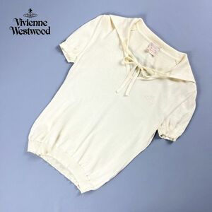 Vivienne Westwood Vivienne * waist cotton 100% collar attaching summer knitted sweater tops lady's cream color size L*NC90