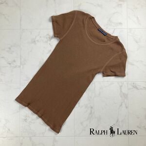 Ralph Lauren ラルフローレン 丸襟リブTシャツ 半袖カットソー トップス レディース ブラウン サイズS*NC1326