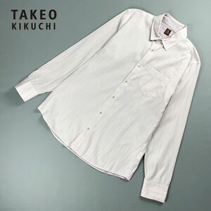 美品 TAKEO KIKUCHI タケオキクチ ストライプ 襟付き 長袖シャツ Yシャツ トップス メンズ 薄紫 パープル サイズ4*NC320