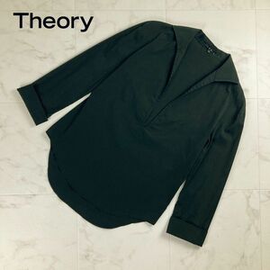  beautiful goods Theory theory key neck collar attaching long sleeve blouse cut and sewn tops lady's black black size 0*NC446