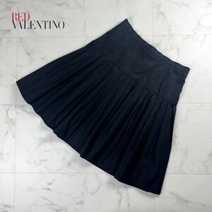 美品 RED VALENTINO レッドヴァレンティノ プリーツフレアスカート 膝丈 裏地あり レディース ボトムス 黒 ブラック サイズ42*NC100