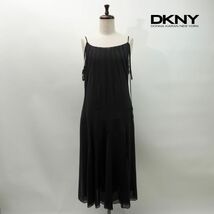 美品 DKNY ダナキャラン シルク100% キャミソール ロングワンピース 裏地あり レディース 黒 ブラック サイズ4*NC123_画像1