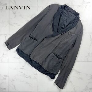 LANVIN ランバン イタリア製 二重襟 コットン 長袖ジャケットカーディガン トップス メンズ チャコールグレー サイズ44*NC109