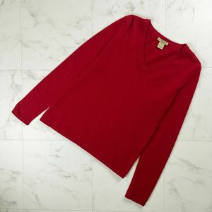 美品 Vertical Design Cashmere カシミヤ100% Vネック長袖ニットセーター トップス レディース 赤 レッド サイズS*NC198