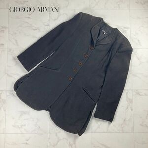 GIORGIO ARMANI ジョルジオ アルマーニ ノーカラージャケット ミディアム丈 レディース 総裏 グレー サイズ42*NC394