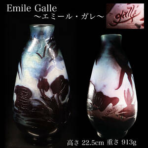 ◆雅◆真作保証 Emile Galle エミール・ガレ 水生植物文花瓶 (1918-1931 製作) 19世紀 西洋アンティーク 3色被せガラス /HK.24.2 [G14] UP