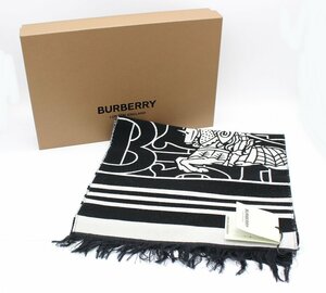 【未使用・展示品】バーバリー モンタージュ マフラー ウール 8064003 フリンジ ジャカード ホワイト ブラック BURBERRY z24-612 z_b